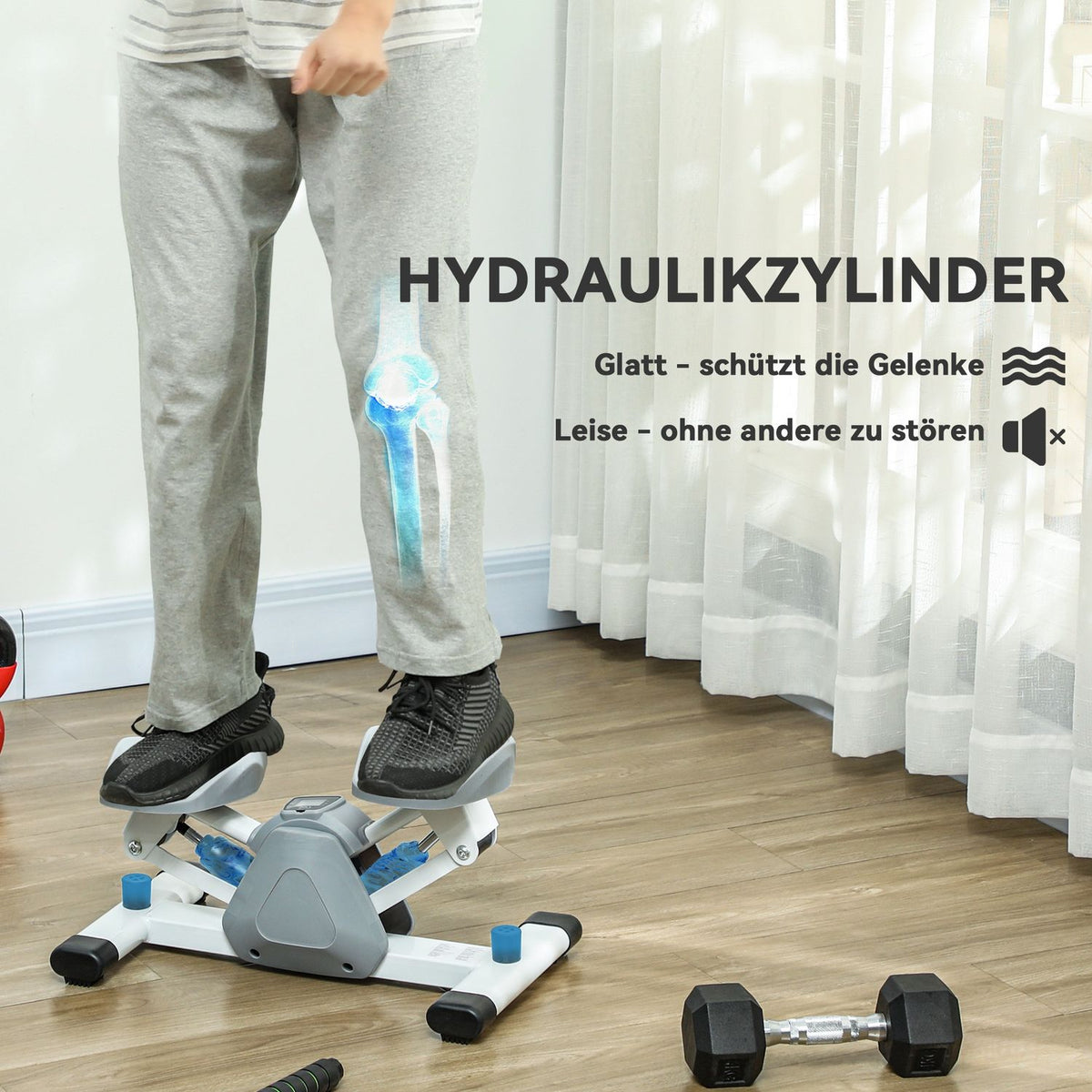 Mini stepper for home with LCD display, up-down stepper with non-slip pedals, stepper home trainer up to 100 kg, for leg training, home office fitness exercise, gray |