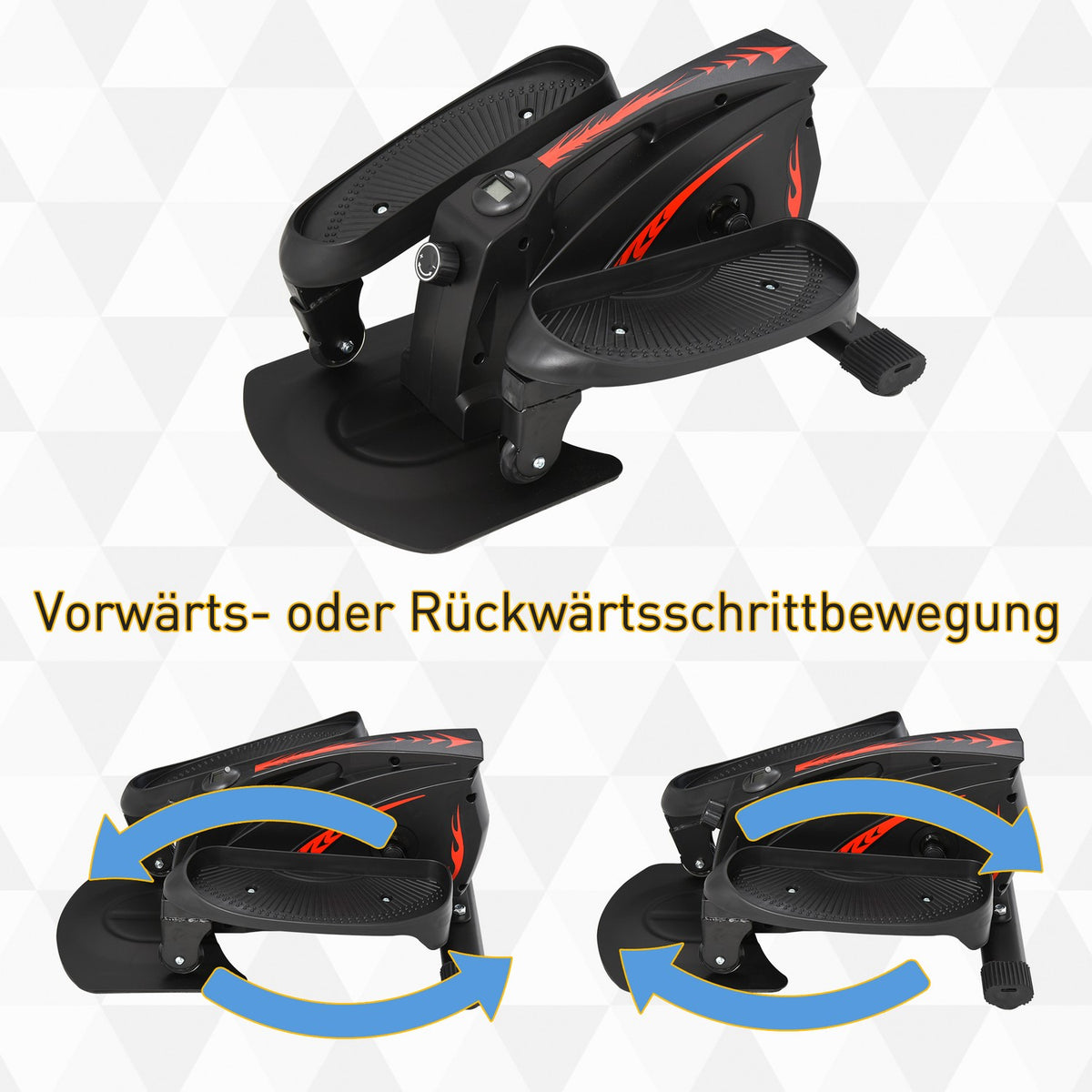 Mini stepper with LCD monitor, exercise bike, pedal trainer, training device, infinitely adjustable resistance, non-slip step board