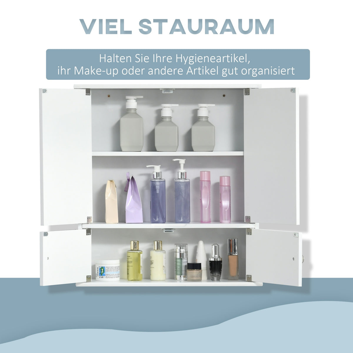 Mirror Cabinet Bathroom Cabinet With Glass Shelves, Wall Cabinet In White, 55X17.5X60Cm