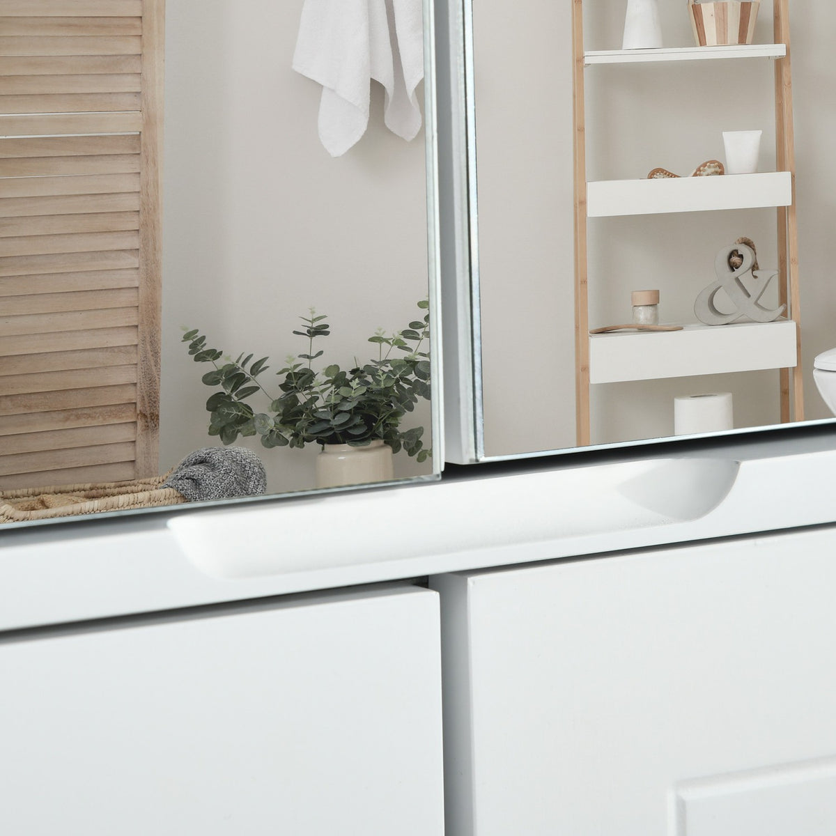 Mirror Cabinet Bathroom Cabinet With Glass Shelves, Wall Cabinet In White, 55X17.5X60Cm