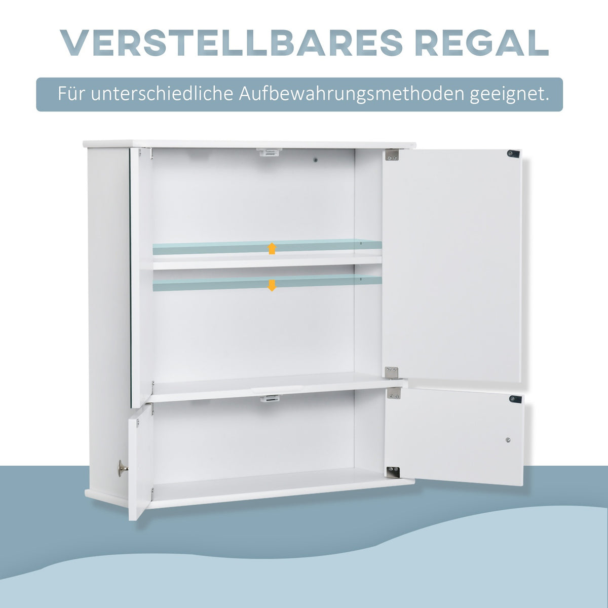 Mirror Cabinet Bathroom Cabinet With Glass Shelves, Wall Cabinet In White, 55X17.5X60Cm
