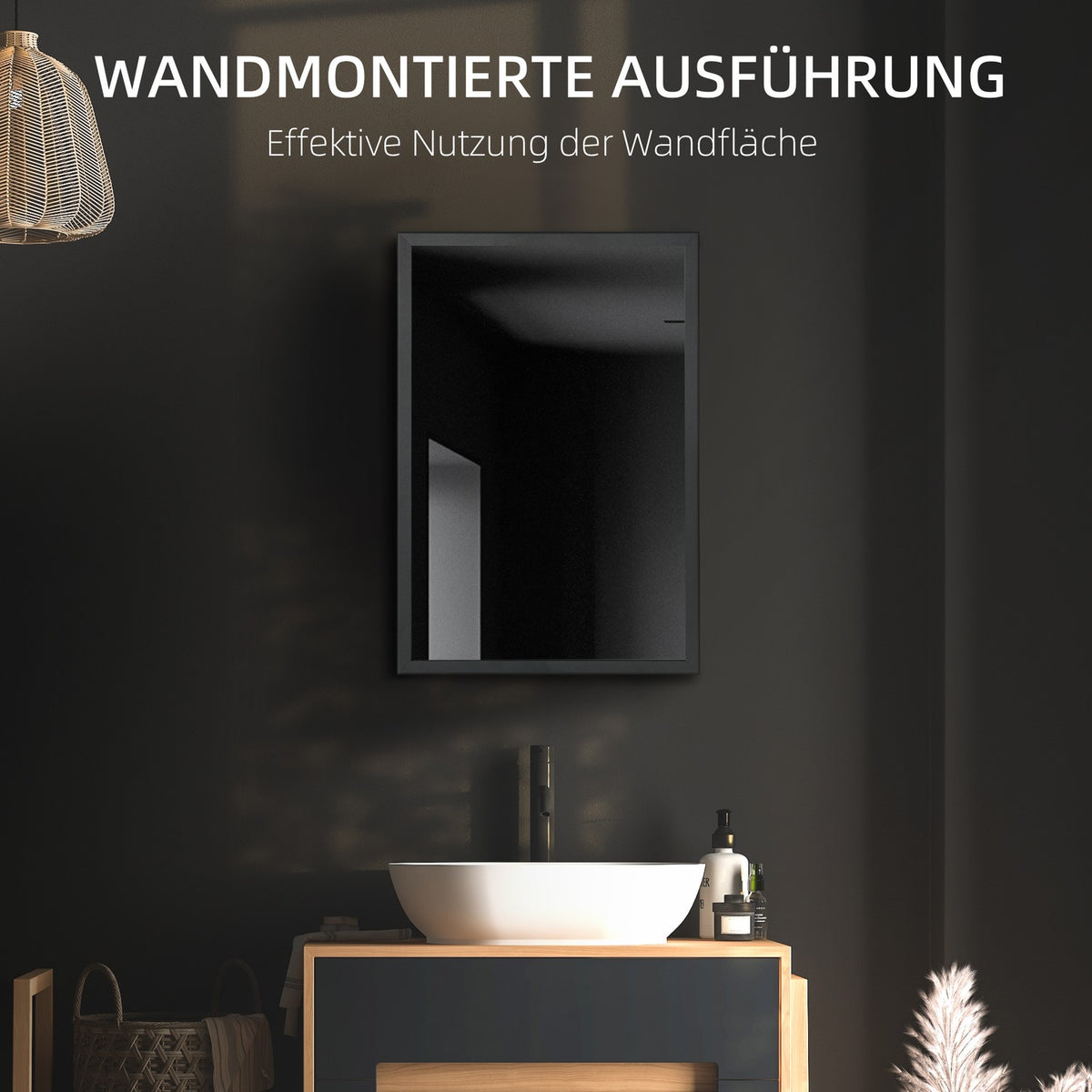 Mirror Cabinet, Bathroom Cabinet with 3 Tiers, Medicine Cabinet, Wall Cabinet for Bedroom, Black, 40 x 12 x 60 cm