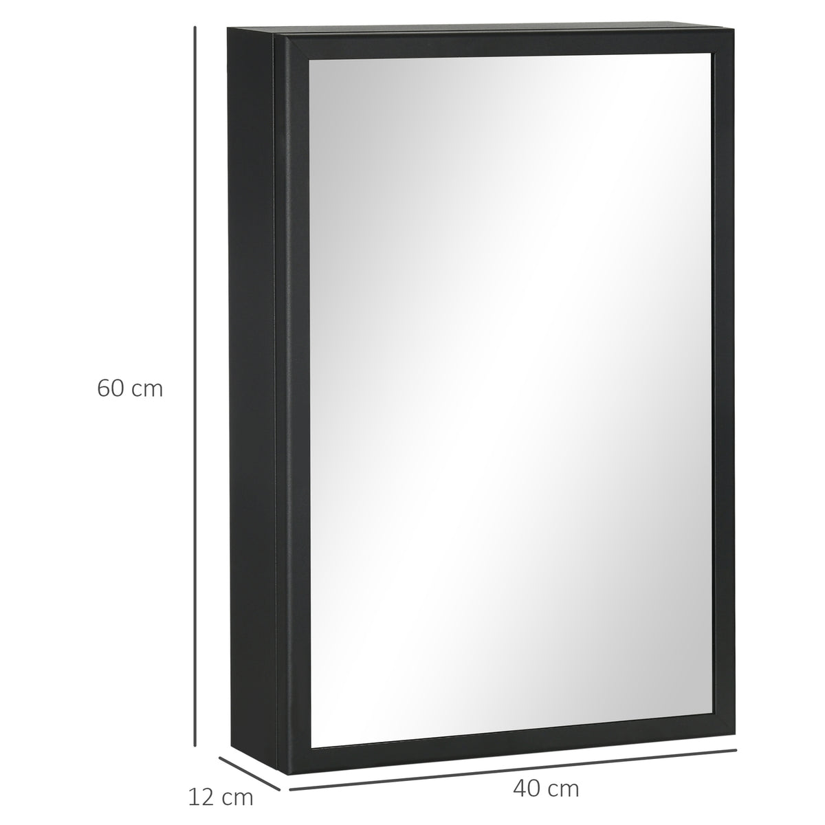 Mirror Cabinet, Bathroom Cabinet with 3 Tiers, Medicine Cabinet, Wall Cabinet for Bedroom, Black, 40 x 12 x 60 cm