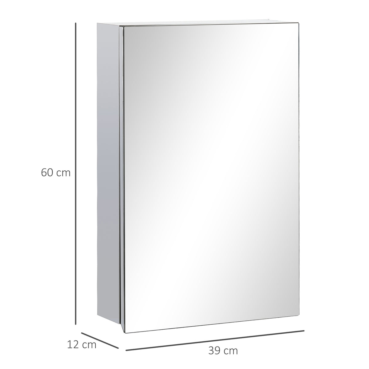 Mirror Cabinet, Bathroom Cabinet with 3 Tiers, Medicine Cabinet for Bathroom, Bedroom, Stainless Steel, Silver, 39 x 12 x 60cm