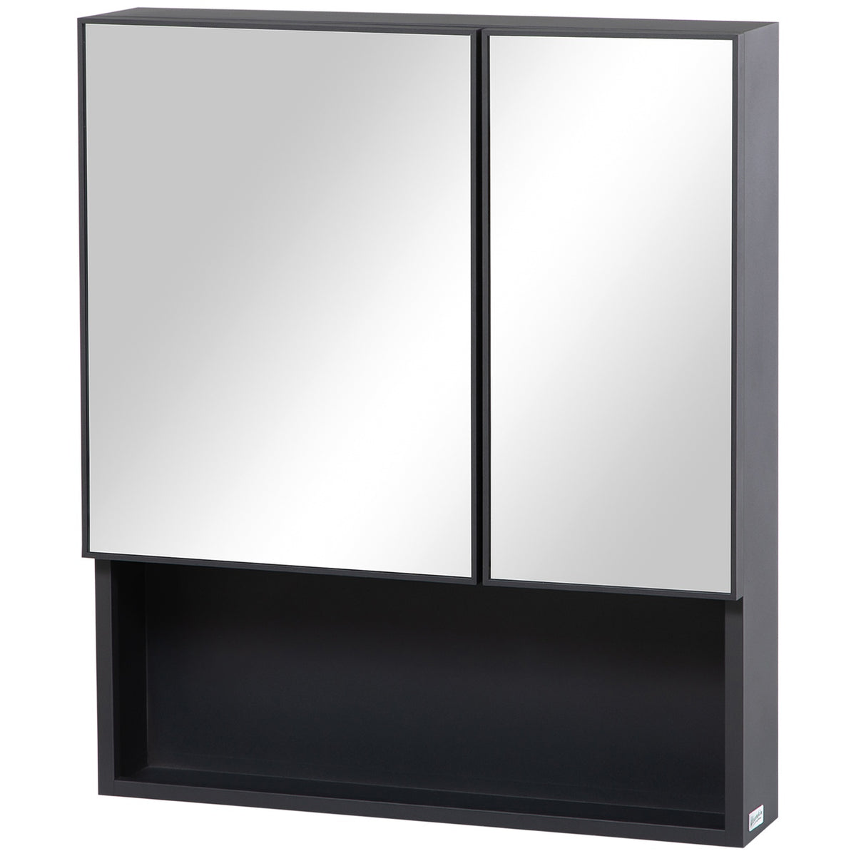 Mirror Cabinet Bathroom Cabinet with 5 Tier Double Door Wall Cabinet Medicine Cabinet for Bedroom Black 60 x 13.5 x 70cm