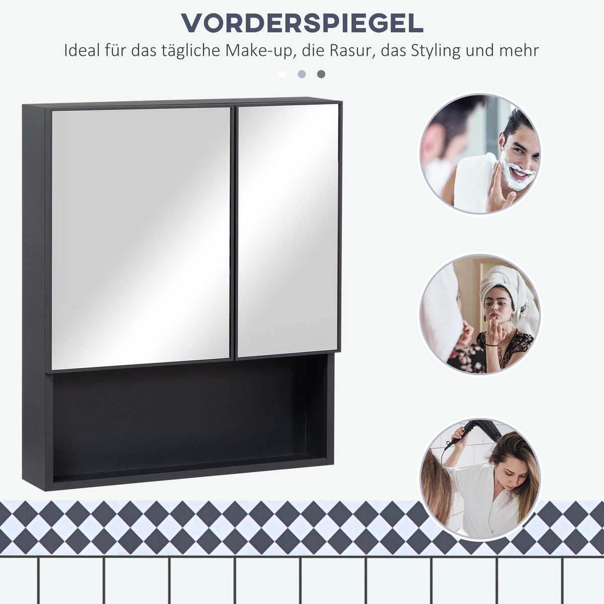 Mirror Cabinet Bathroom Cabinet with 5 Tier Double Door Wall Cabinet Medicine Cabinet for Bedroom Black 60 x 13.5 x 70cm