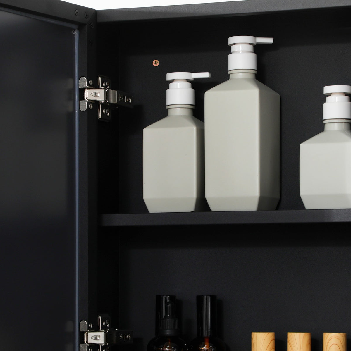 Mirror Cabinet Bathroom Cabinet with 5 Tier Double Door Wall Cabinet Medicine Cabinet for Bedroom Black 60 x 13.5 x 70cm