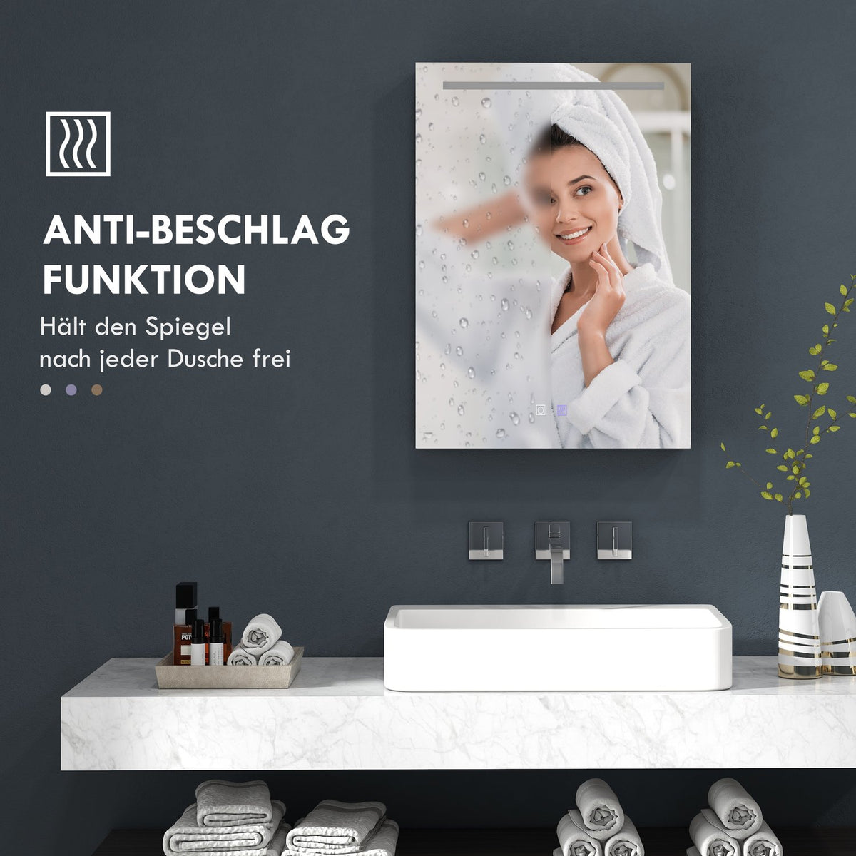 Mirror Cabinet Bathroom Led Lighting Touch Switch Anti-Fog Wall Cabinet Shelves Soft Close Silver