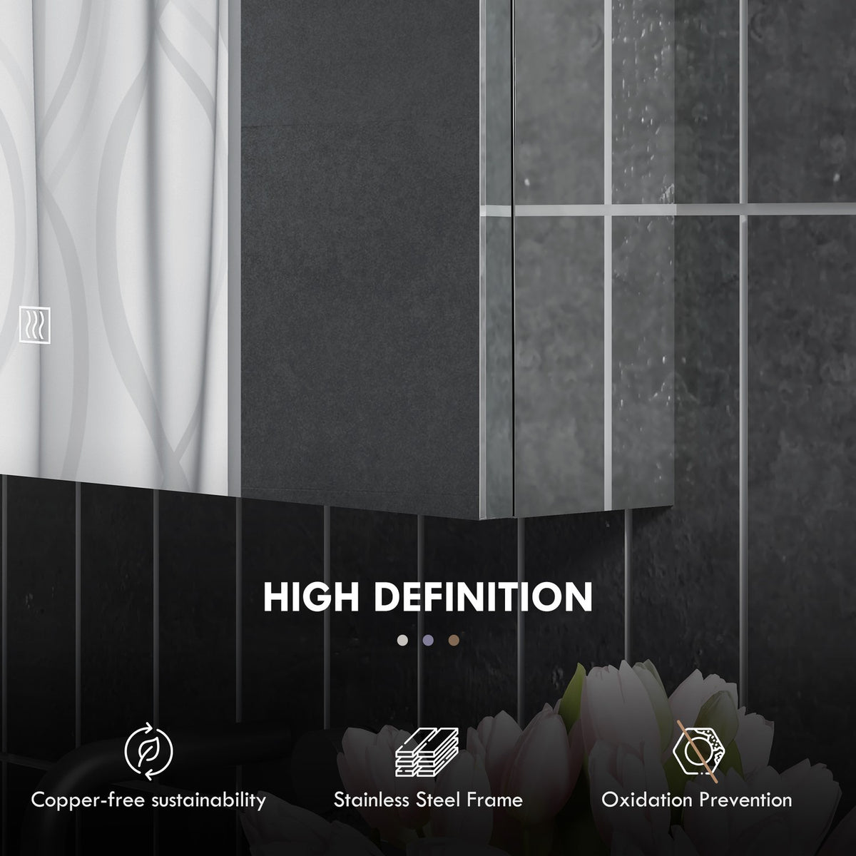 Mirror Cabinet Bathroom Led Lighting Touch Switch Anti-Fog Wall Cabinet Shelves Soft Close Silver