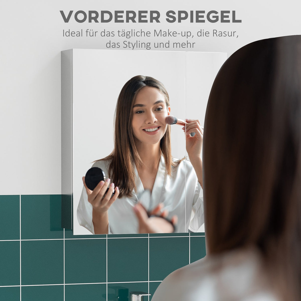 Mirror Cabinet Bathroom Mirror Cabinet With 3 Inner Shelves, Double Door Wall Cabinet, Wall Cabinet For Bathroom, Silver, 54X13X60Cm