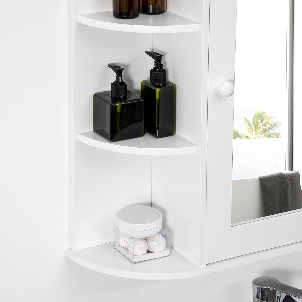 Mirror Cabinet Bathroom Mirror For Wall Mounting, Hanging Cabinet With 8 Compartments, Multi-Purpose Cabinet, White, 66X17X63Cm