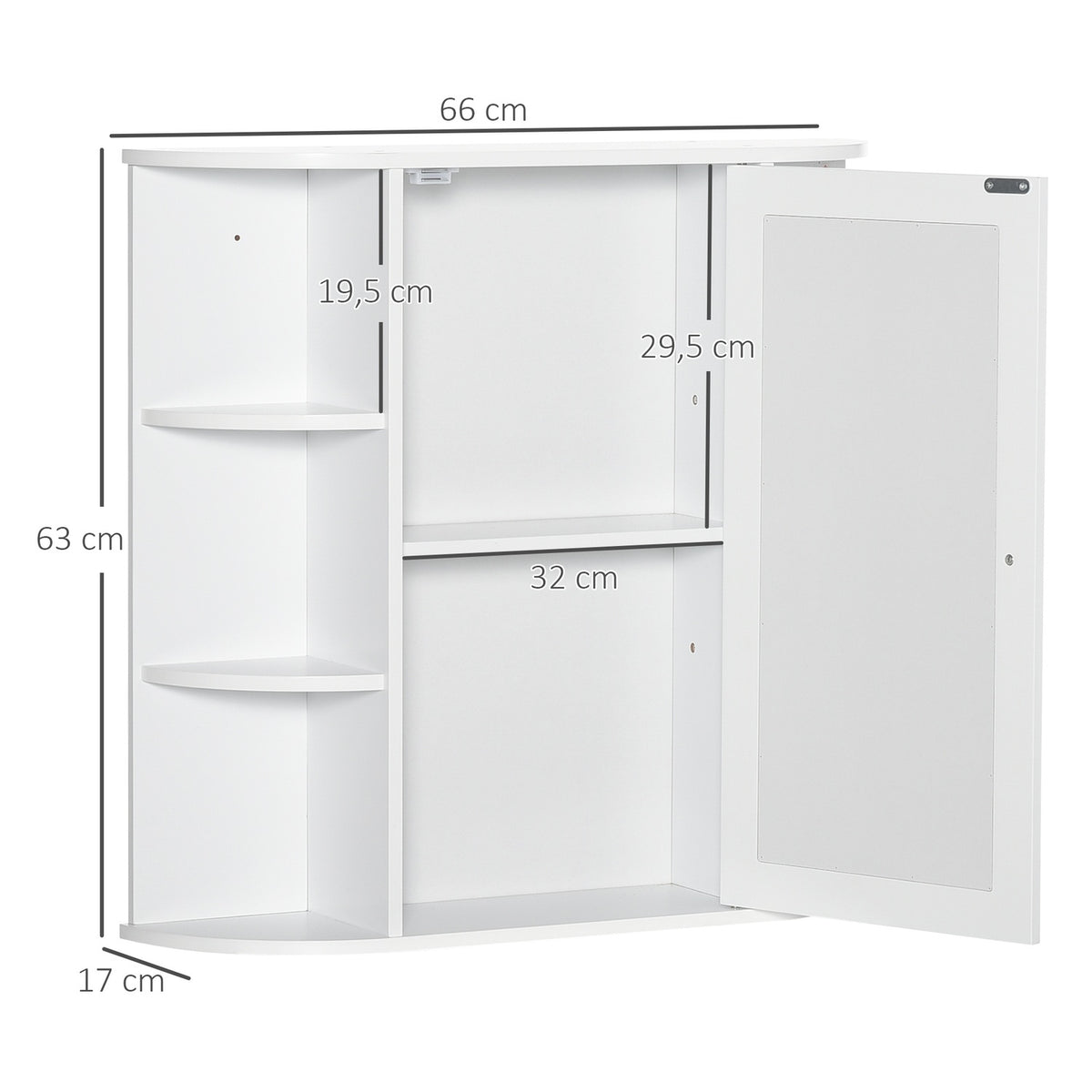 Mirror Cabinet Bathroom Mirror For Wall Mounting, Hanging Cabinet With 8 Compartments, Multi-Purpose Cabinet, White, 66X17X63Cm