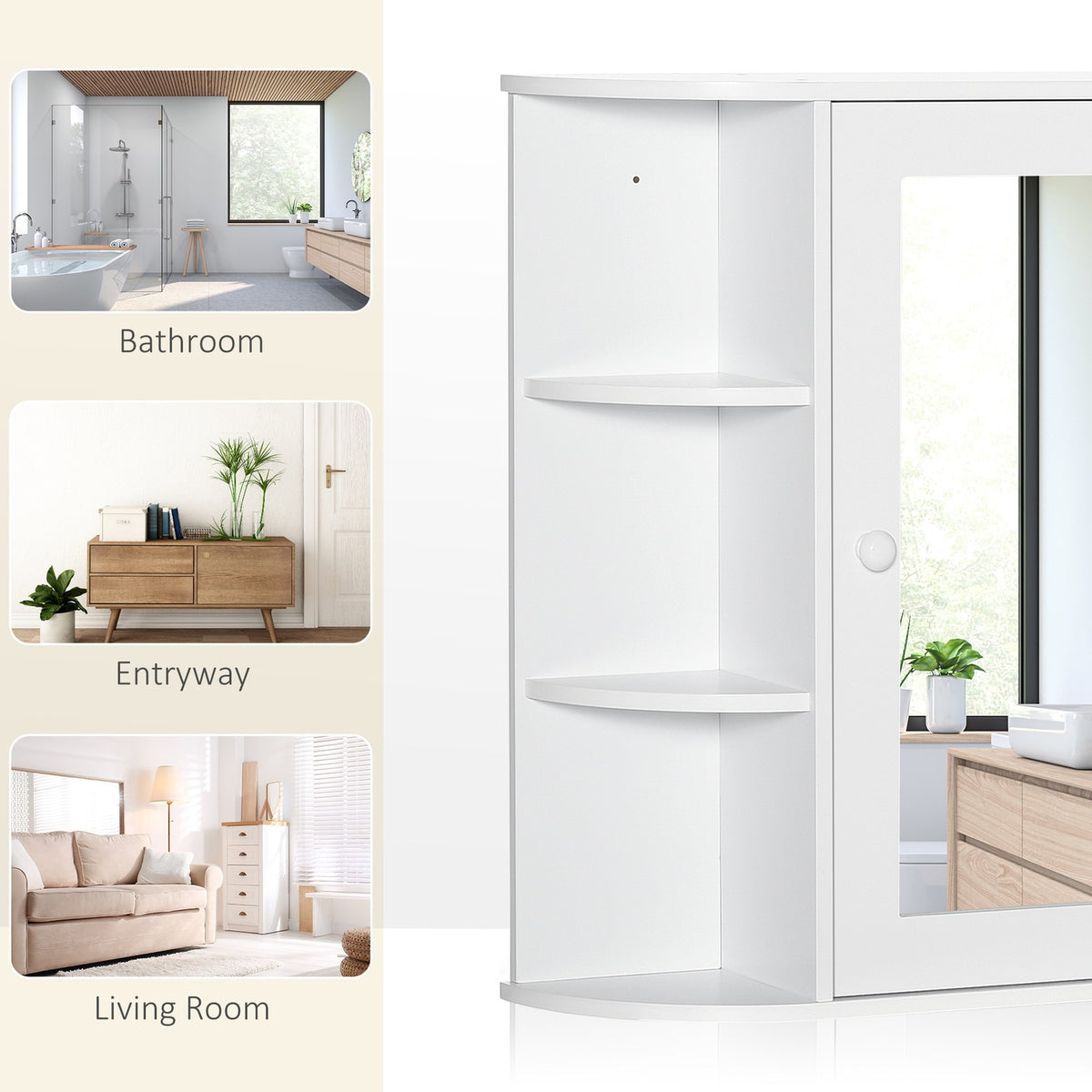 Mirror Cabinet Bathroom Mirror For Wall Mounting, Hanging Cabinet With 8 Compartments, Multi-Purpose Cabinet, White, 66X17X63Cm
