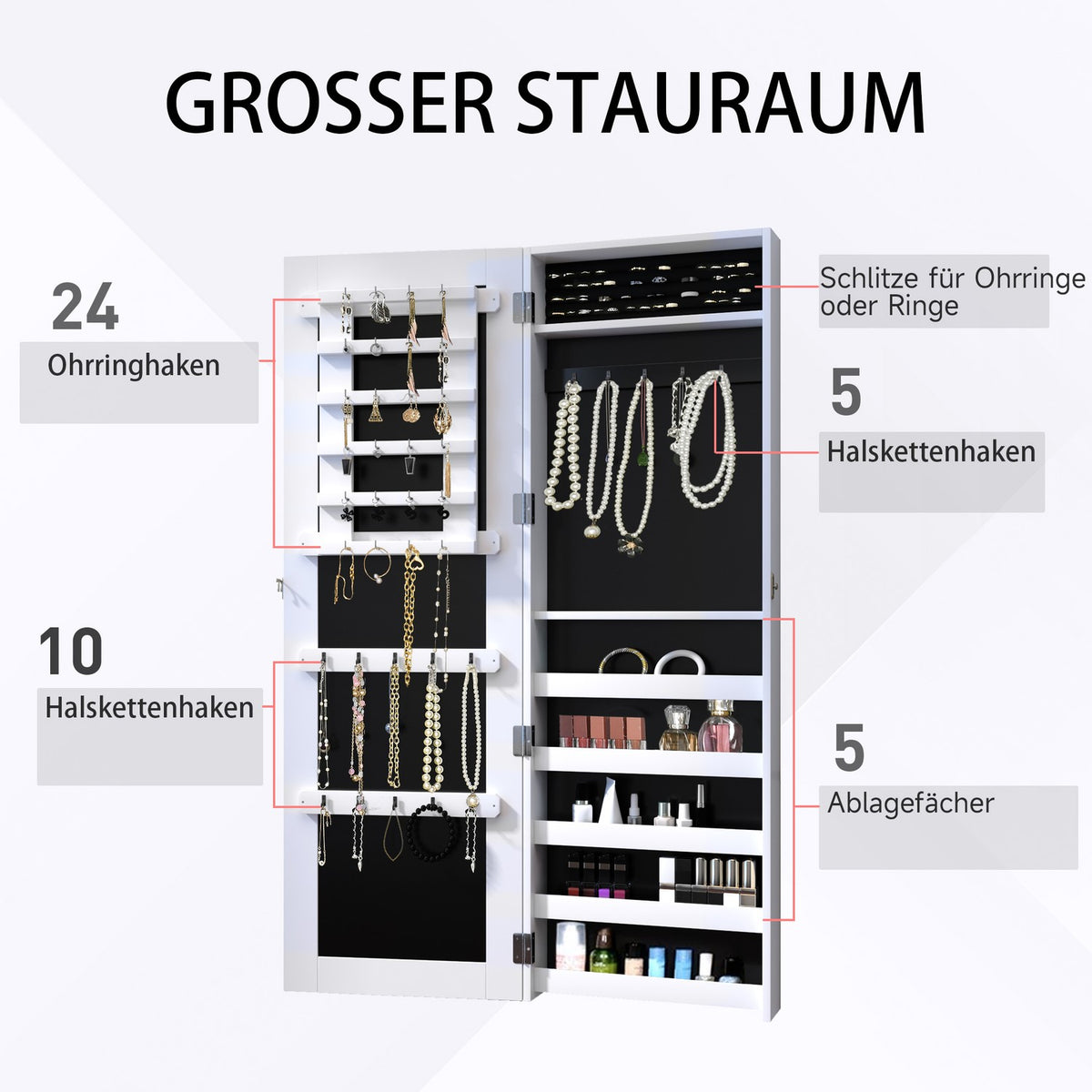 Mirror Cabinet Jewelry Cabinet 2 In 1 Wall Mirror, Large Storage Space, 37X9.5X112Cm