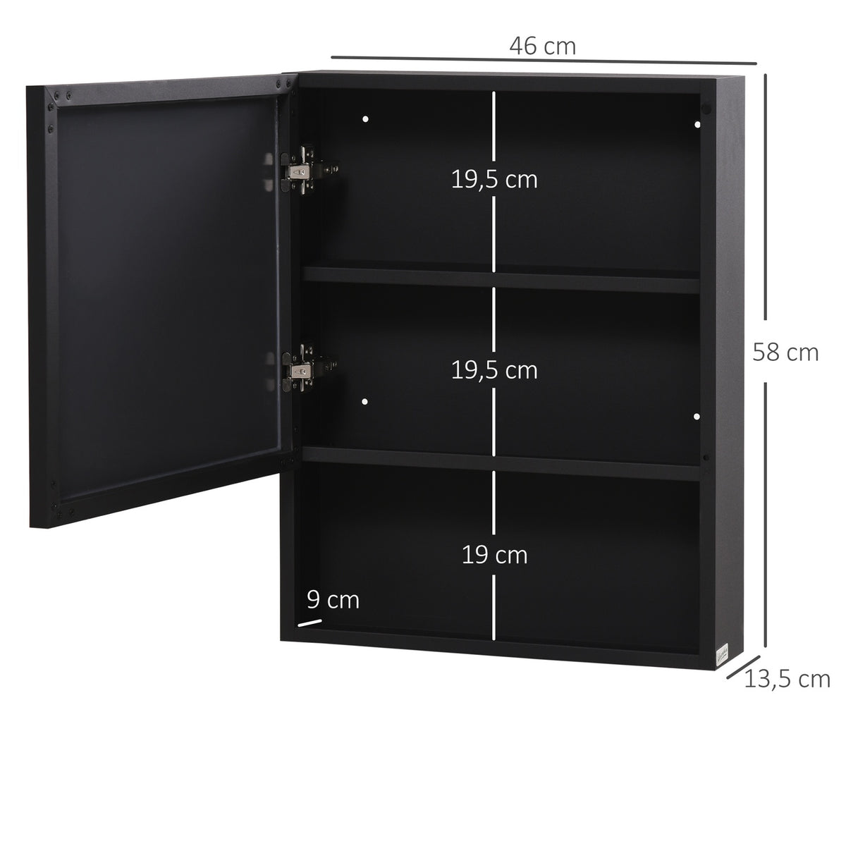 Mirror Cabinet Stainless Steel Wall Cabinet With 2 Inner Shelves & Open Shelf, Glass, For Bathroom, 46X13.5X58 Cm