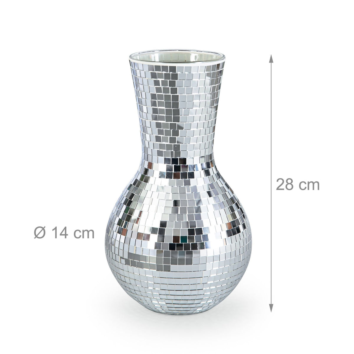 Mirror Mosaic Vase, 28 cm – Reflective Glass Decor