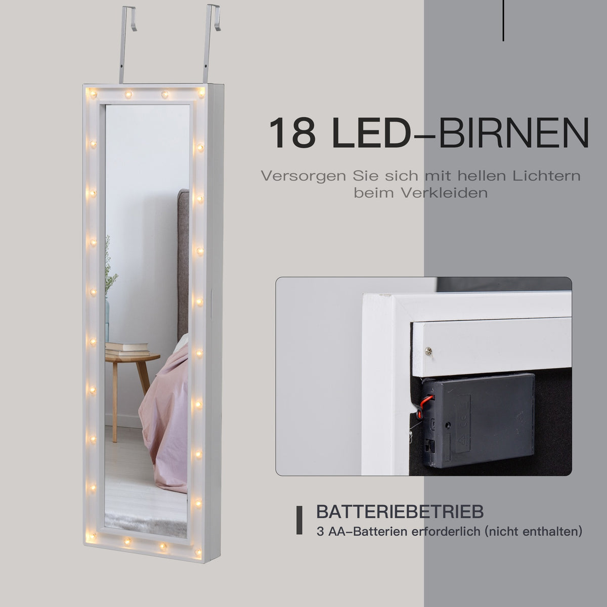 Mirror cabinet LED jewelry cabinet hanging door mounting MDF white 36.6 x 8 x 120 cm
