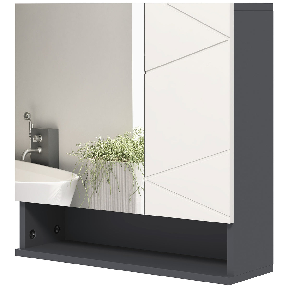 Mirror cabinet bathroom, bathroom cabinet with mirror, wall cabinet with adjustable shelf, open compartment, anti-fog function, wall cabinet 55x17x55cm gray |