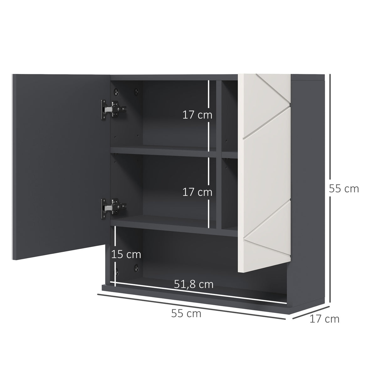 Mirror cabinet bathroom, bathroom cabinet with mirror, wall cabinet with adjustable shelf, open compartment, anti-fog function, wall cabinet 55x17x55cm gray |