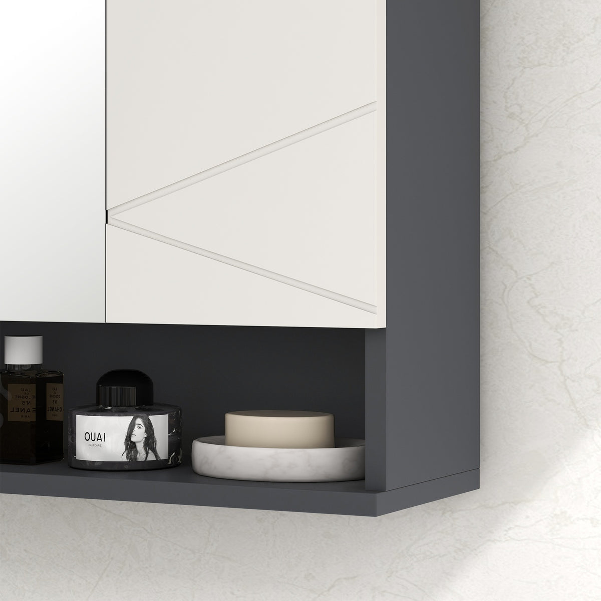Mirror cabinet bathroom, bathroom cabinet with mirror, wall cabinet with adjustable shelf, open compartment, anti-fog function, wall cabinet 55x17x55cm gray |