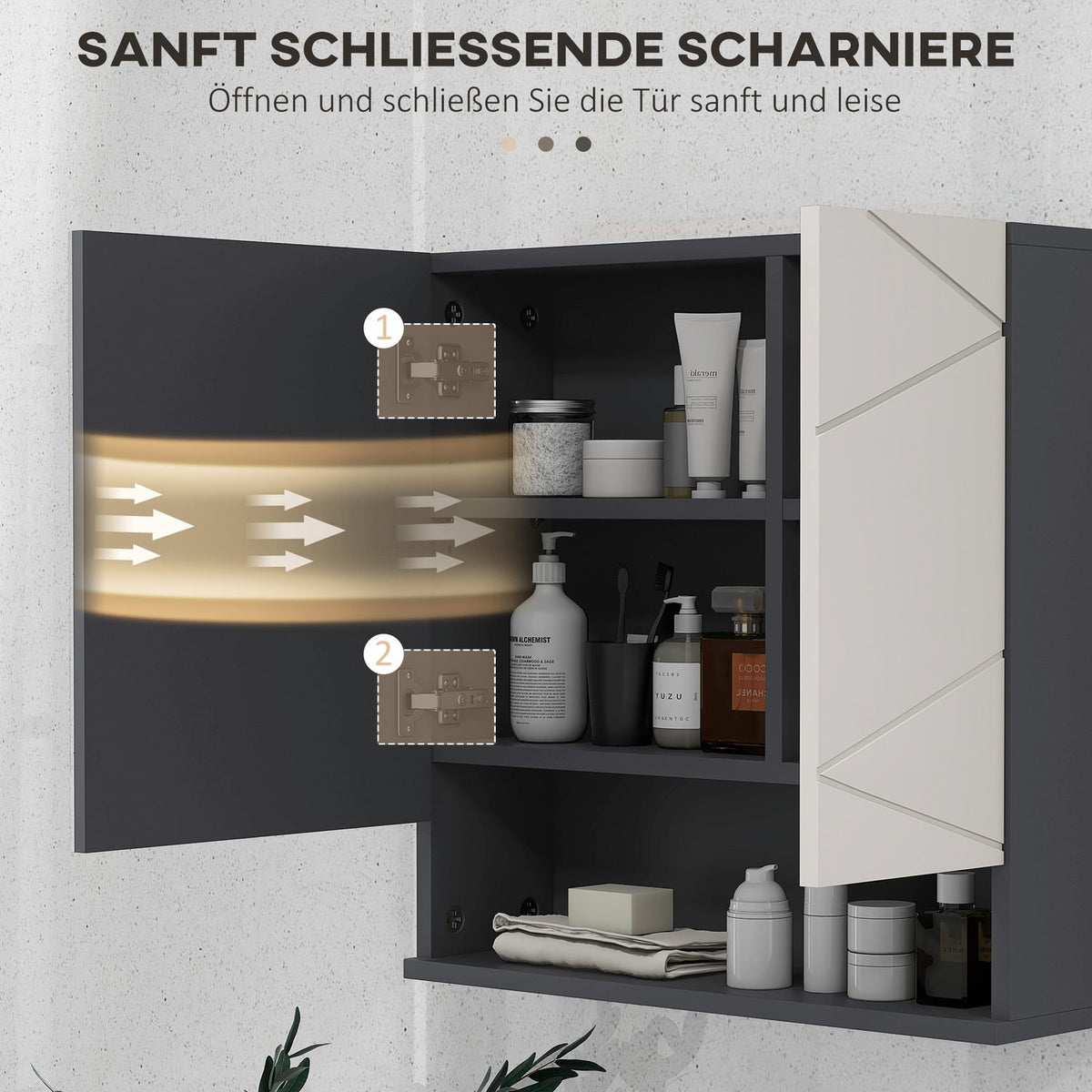 Mirror cabinet bathroom, bathroom cabinet with mirror, wall cabinet with adjustable shelf, open compartment, anti-fog function, wall cabinet 55x17x55cm gray |