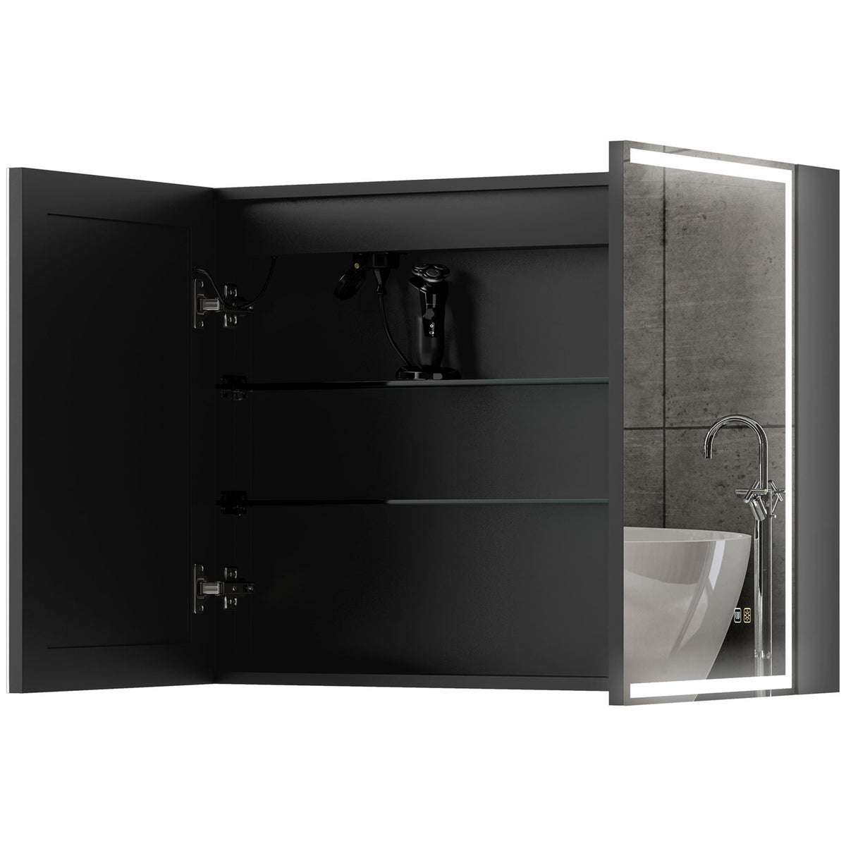 Mirror cabinet bathroom with LED lighting, bathroom cabinet with mirror, socket, wall cabinet with adjustable shelf, anti-fog function, wall cabinet 80x12.8x60cm black