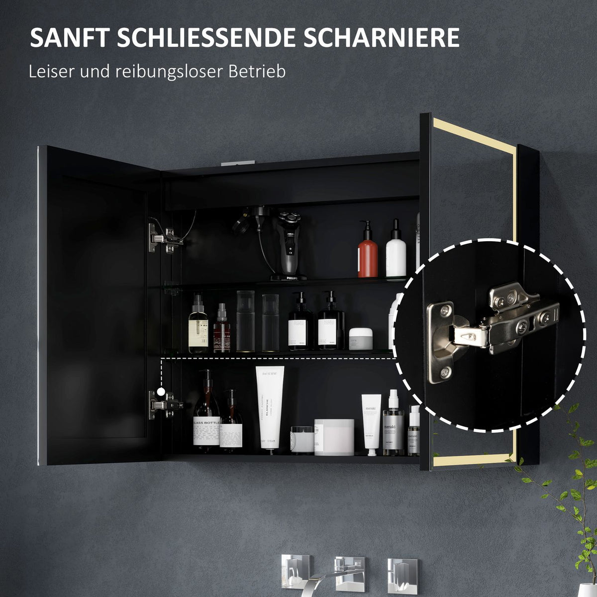 Mirror cabinet bathroom with LED lighting, bathroom cabinet with mirror, socket, wall cabinet with adjustable shelf, anti-fog function, wall cabinet 80x12.8x60cm black