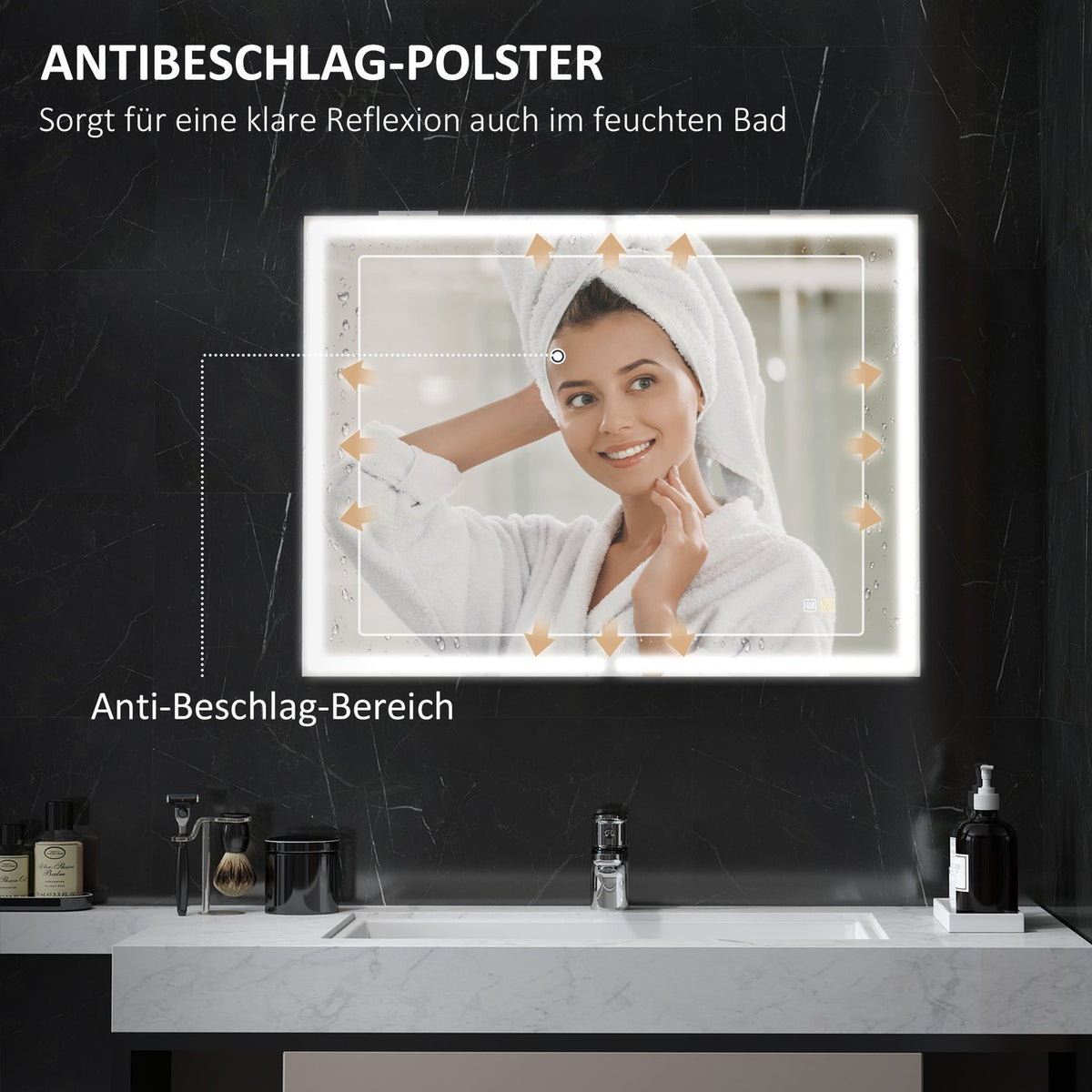 Mirror cabinet bathroom with LED lighting, bathroom cabinet with mirror, socket, wall cabinet with adjustable shelf, anti-fog function, wall cabinet 80x12.8x60cm black