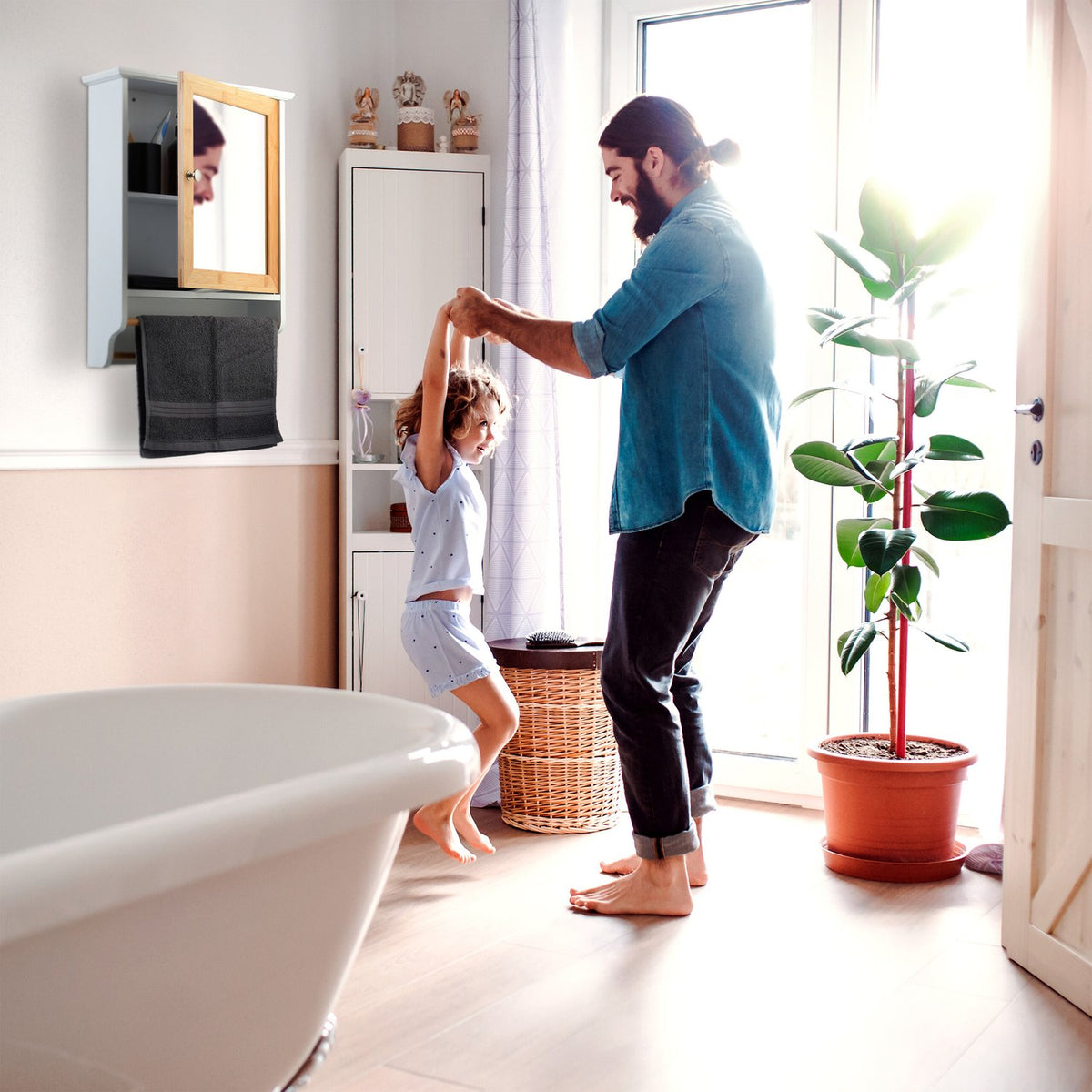 Mirror cabinet with towel holder