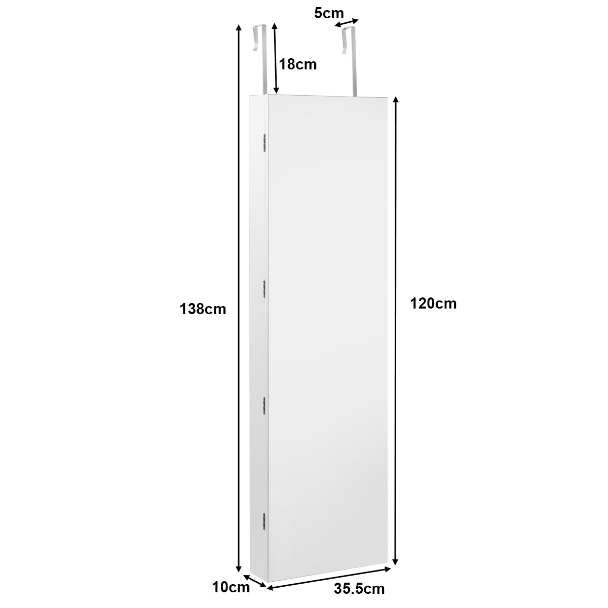 Mirrored Jewelry Cabinet With LED Lights, Wall or Door Mount