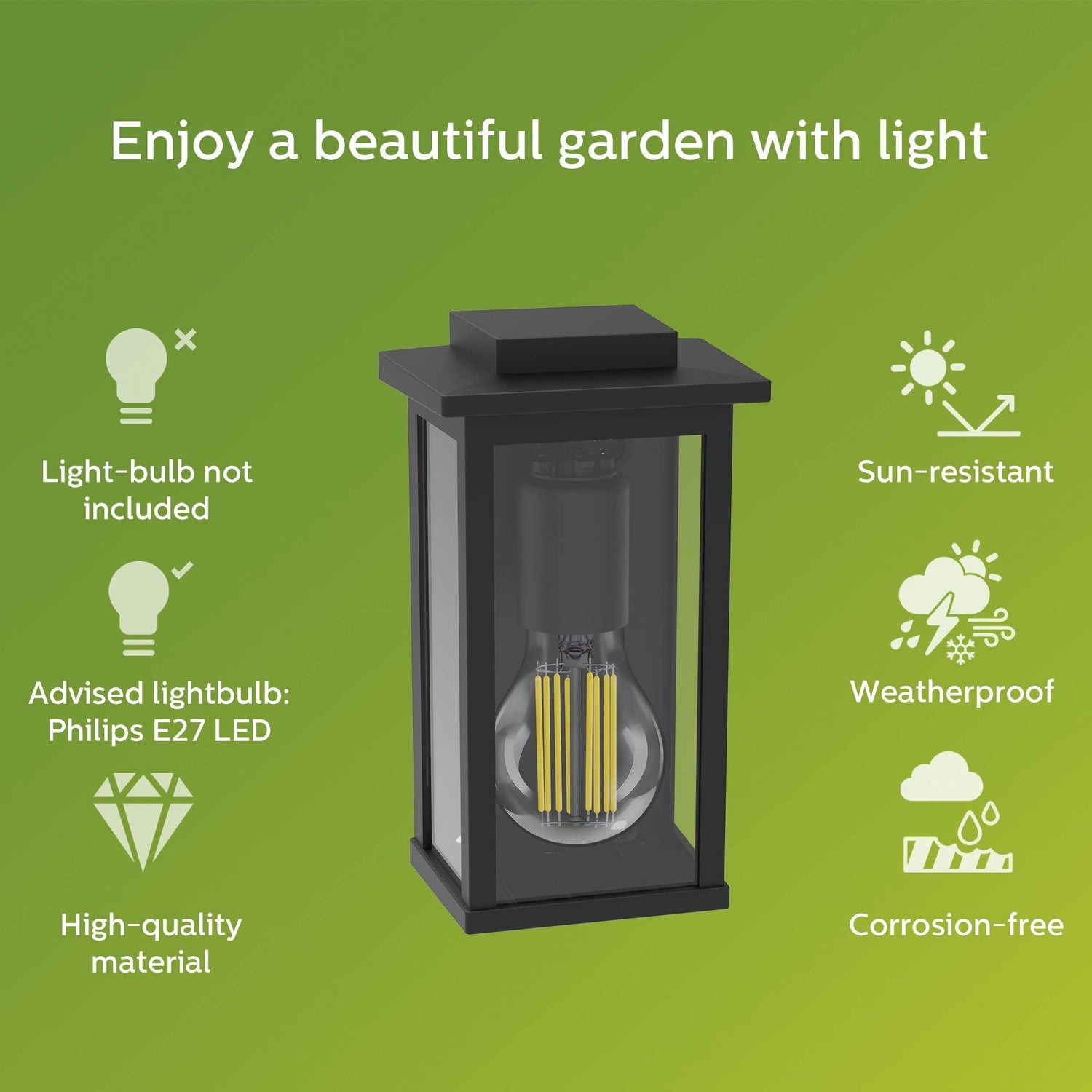 Mirth Wall light (E27 socket) IP44 Aluminium/Glass Black