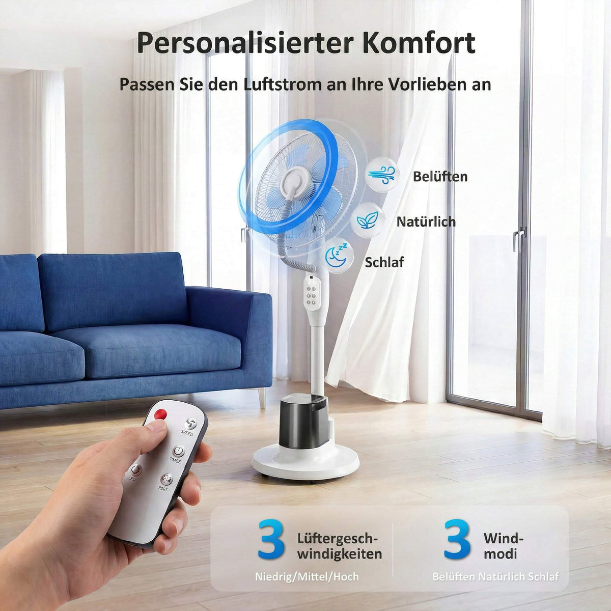 Misting Pedestal Fan, 70 Oscillation, 3.5L Tank, White