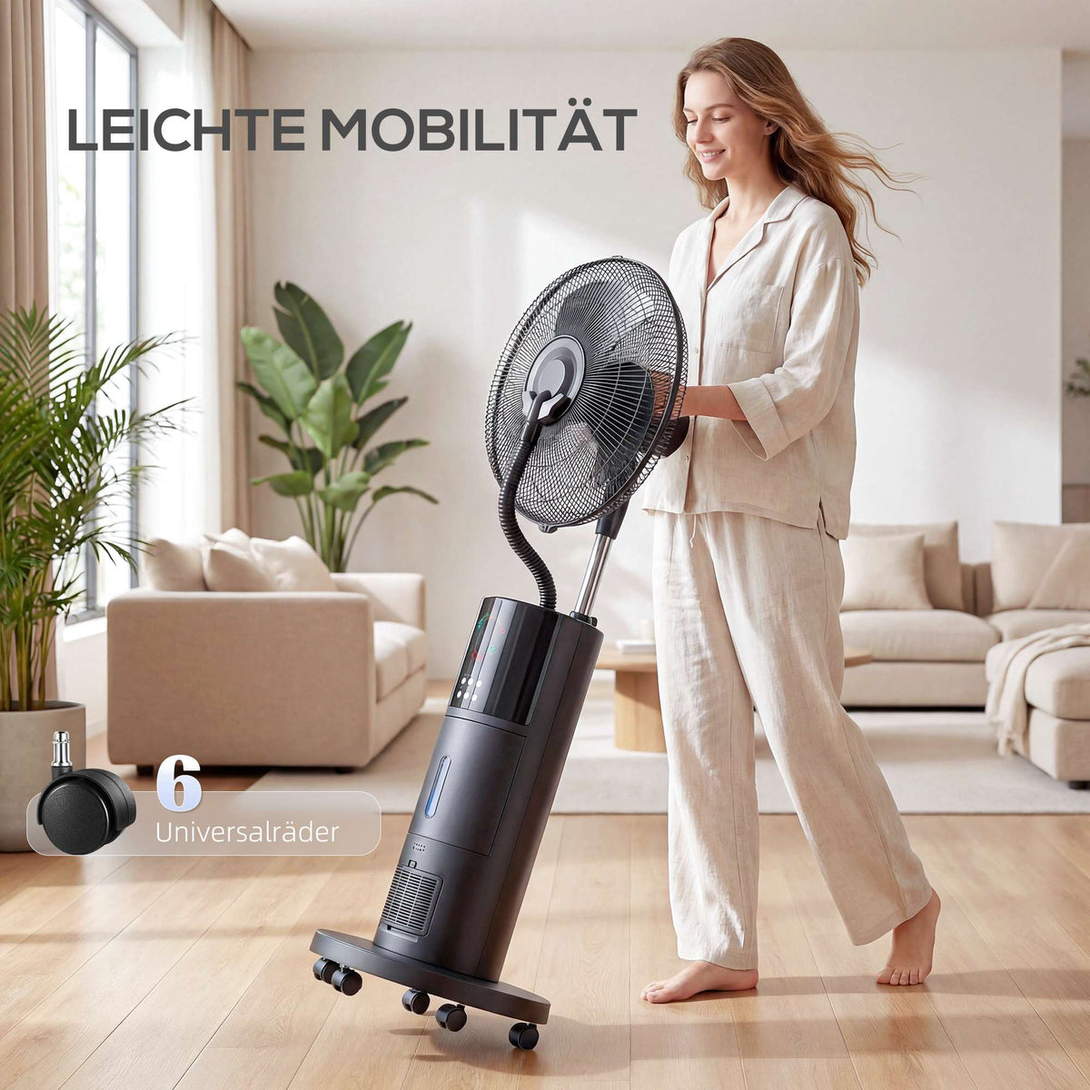 Misting Stand Fan with Remote, 2.3L Tank, 3 Speeds
