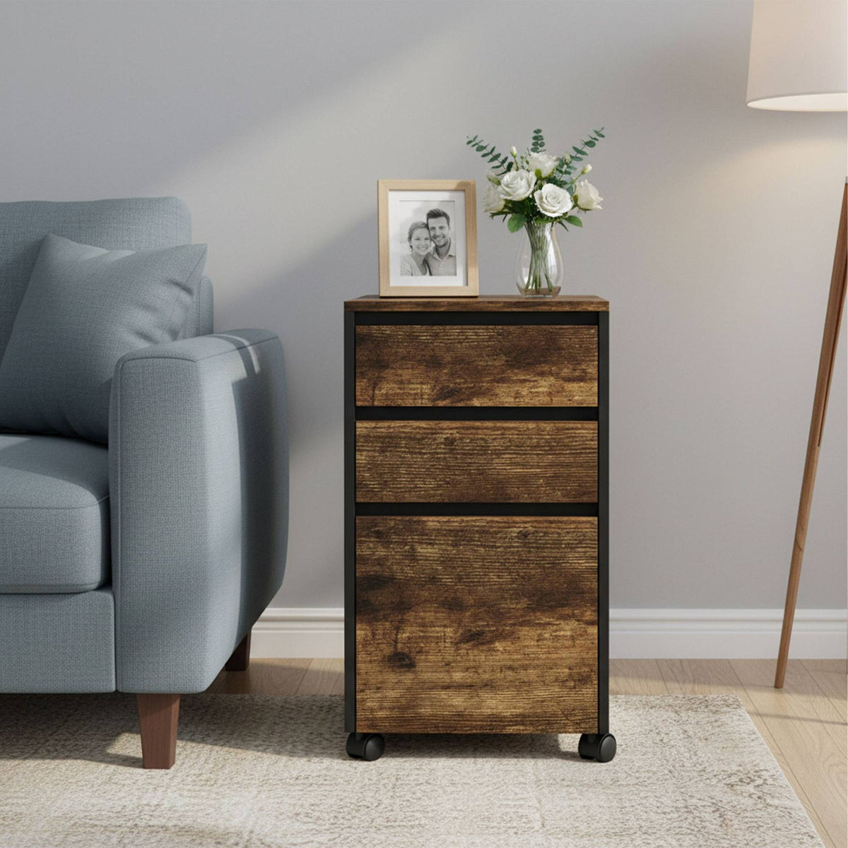 Mobile 3-Drawer Cabinet with Hanging File System