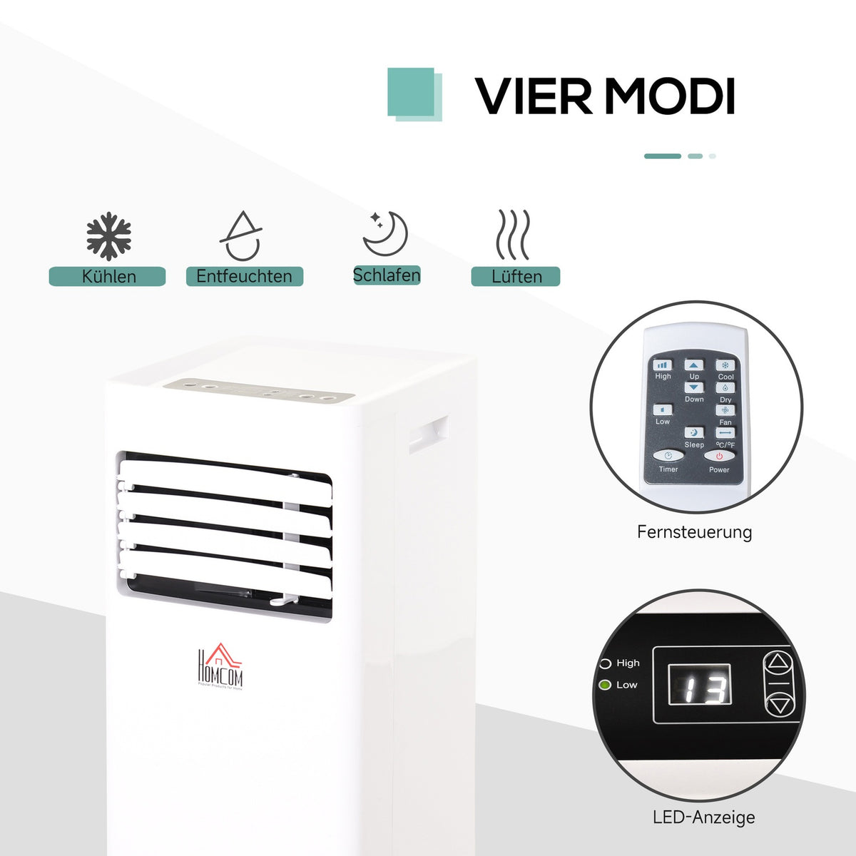 Mobile Air Conditioner 2.1 Kw 3-In-1 Air Conditioner Cooling Dehumidification And Ventilation 12-18㎡ 24H Timer With Remote Control 2 Speed Levels