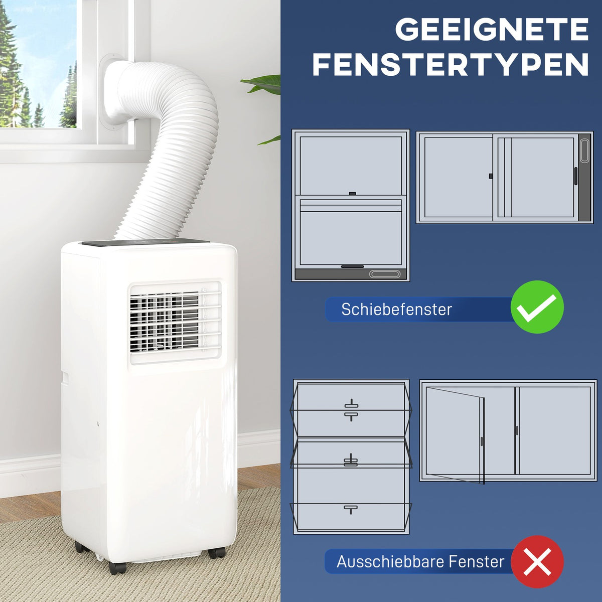 Mobile Air Conditioner 3-in-1 Air Conditioner with Cooling, Dehumidifier, Fan, Exhaust Hose, 9000BTU Automatic Air Cooler with Remote Control, Timer, Child Lock, White |