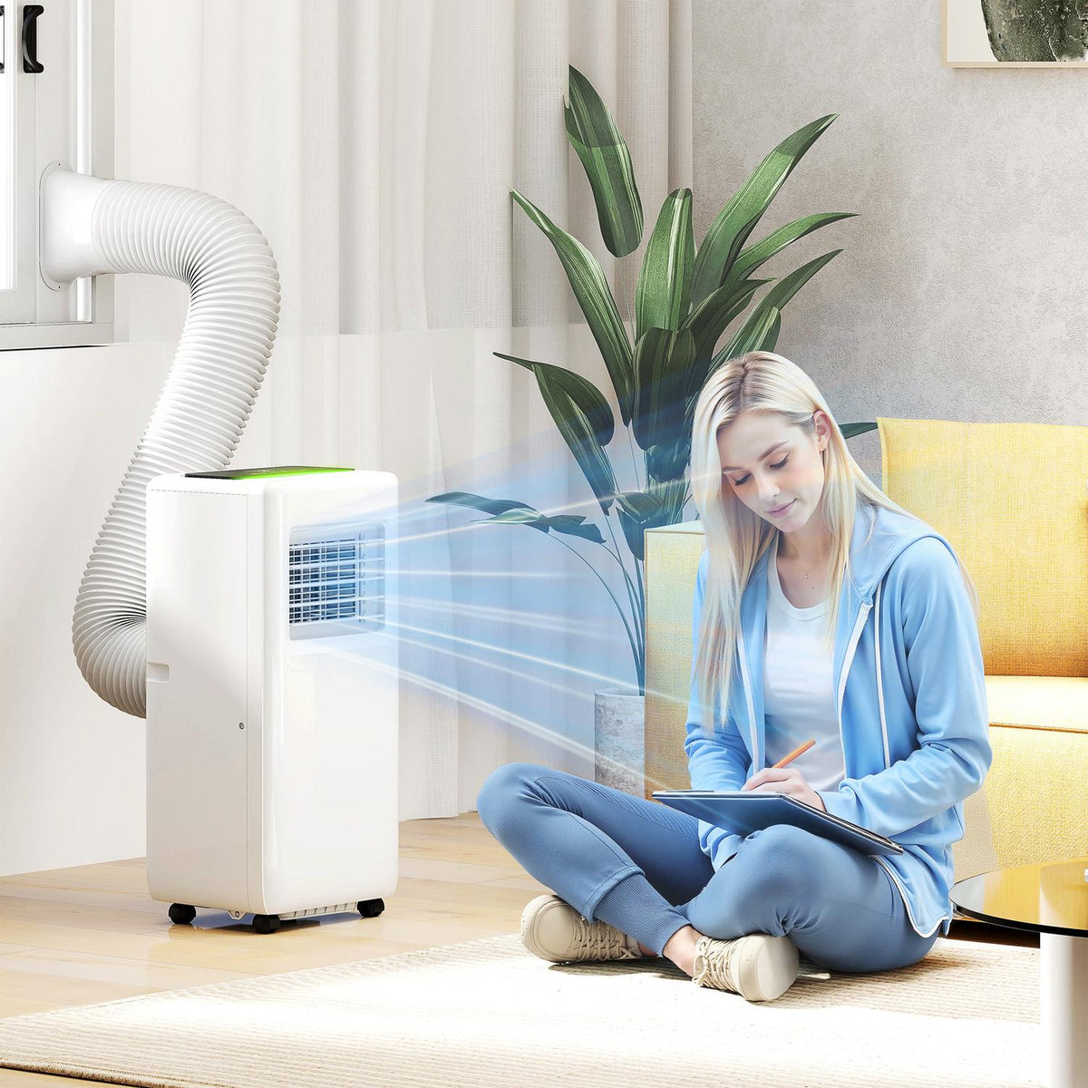 Mobile Air Conditioner 3-in-1 Air Conditioner with Cooling, Dehumidifier, Fan, Exhaust Hose, 9000BTU Automatic Air Cooler with Remote Control, Timer, Child Lock, White |
