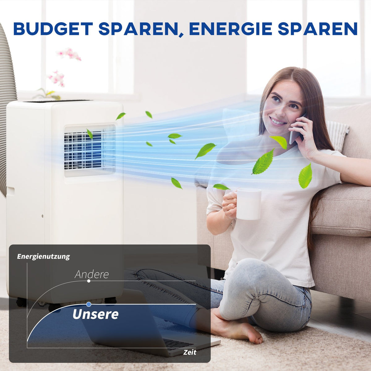 Mobile Air Conditioner 3-in-1 Air Conditioner with Cooling, Dehumidifier, Fan, Exhaust Hose, 9000BTU Automatic Air Cooler with Remote Control, Timer, Child Lock, White |