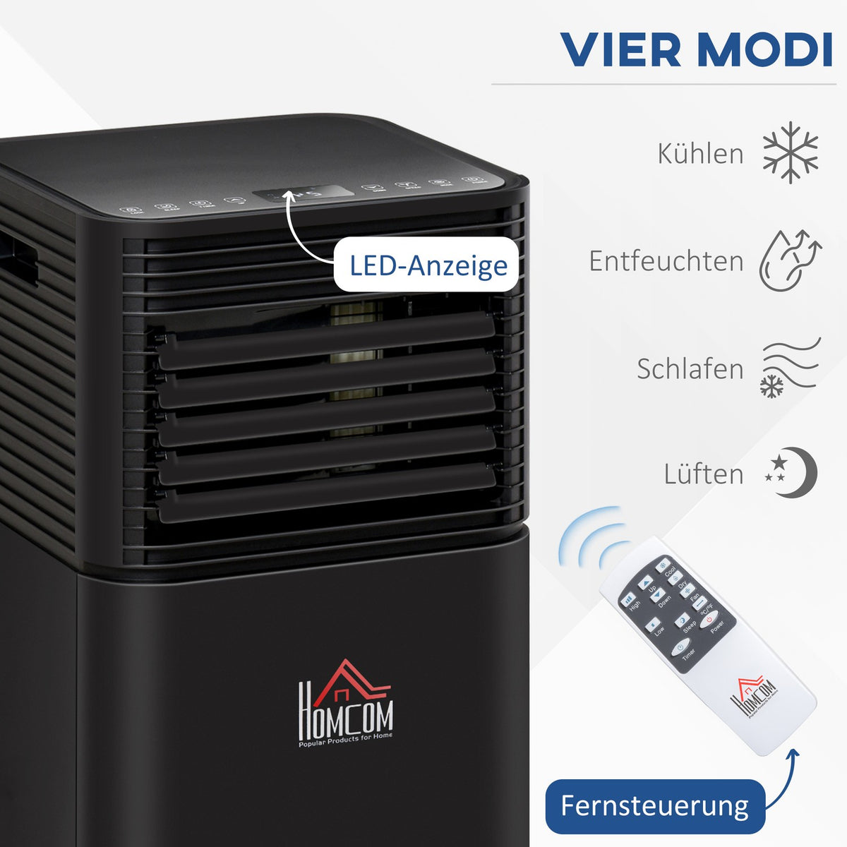 Mobile Air Conditioner 8000Btu 4-In-1 Air Conditioner With Remote Control, Cooling, Ventilation, Dehumidification And Sleep Mode, 24H Timer 860W Led Display