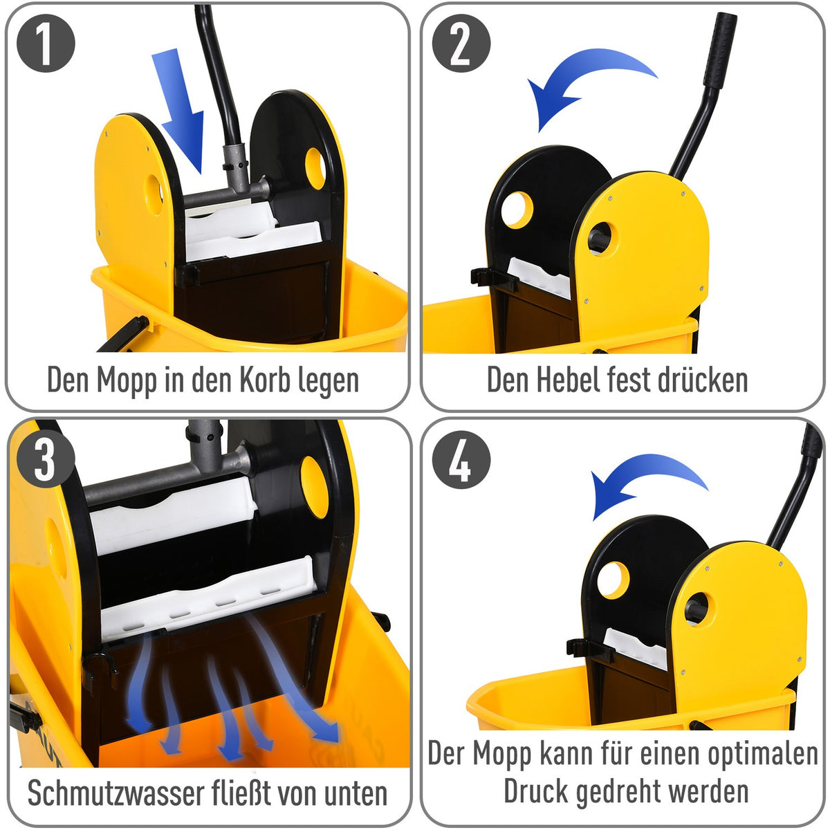Mobile Bucket Cleaning Trolley With Wringing Device, 26 Liters, Yellow, 44X36X90Cm, Light And Efficient