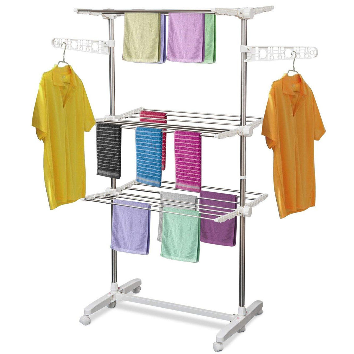 Mobile Clothes Airer Tumble Dryer 3 Levels Foldable Roll 80-142 X 55 X 152 Cm