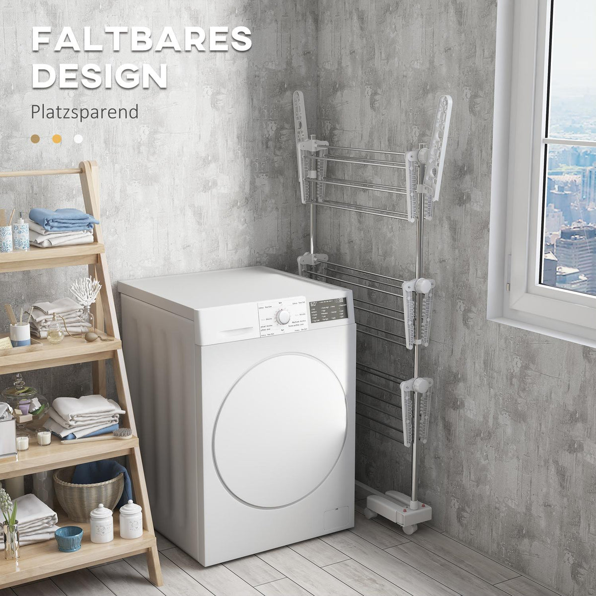 Mobile Clothes Airer Tumble Dryer 3 Levels Foldable Roll 80-142 X 55 X 152 Cm