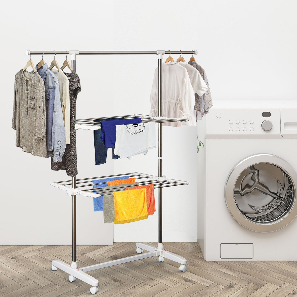 Mobile Clothes Airer Tumble Dryer Tower Side Wings Foldable On 2 Levels (2 Levels)