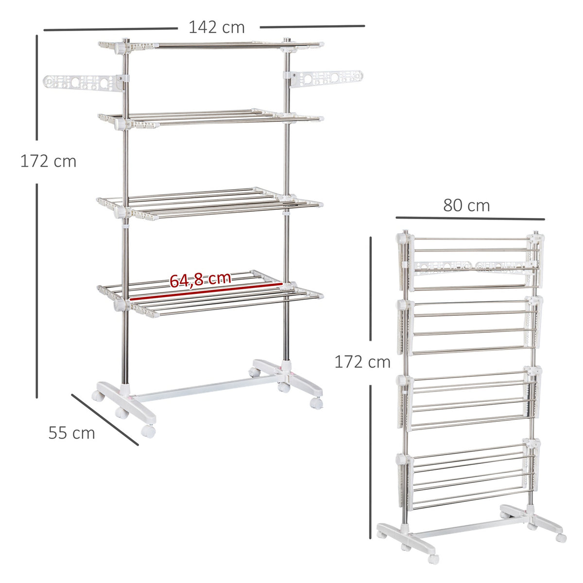 Mobile Clothes Airer Tumble Dryer Tower Side Wings Foldable To 3 Or 4 Levels (4 Levels)