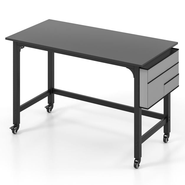 Mobile Computer Desk 120cm – Storage Bag, Hooks, Black