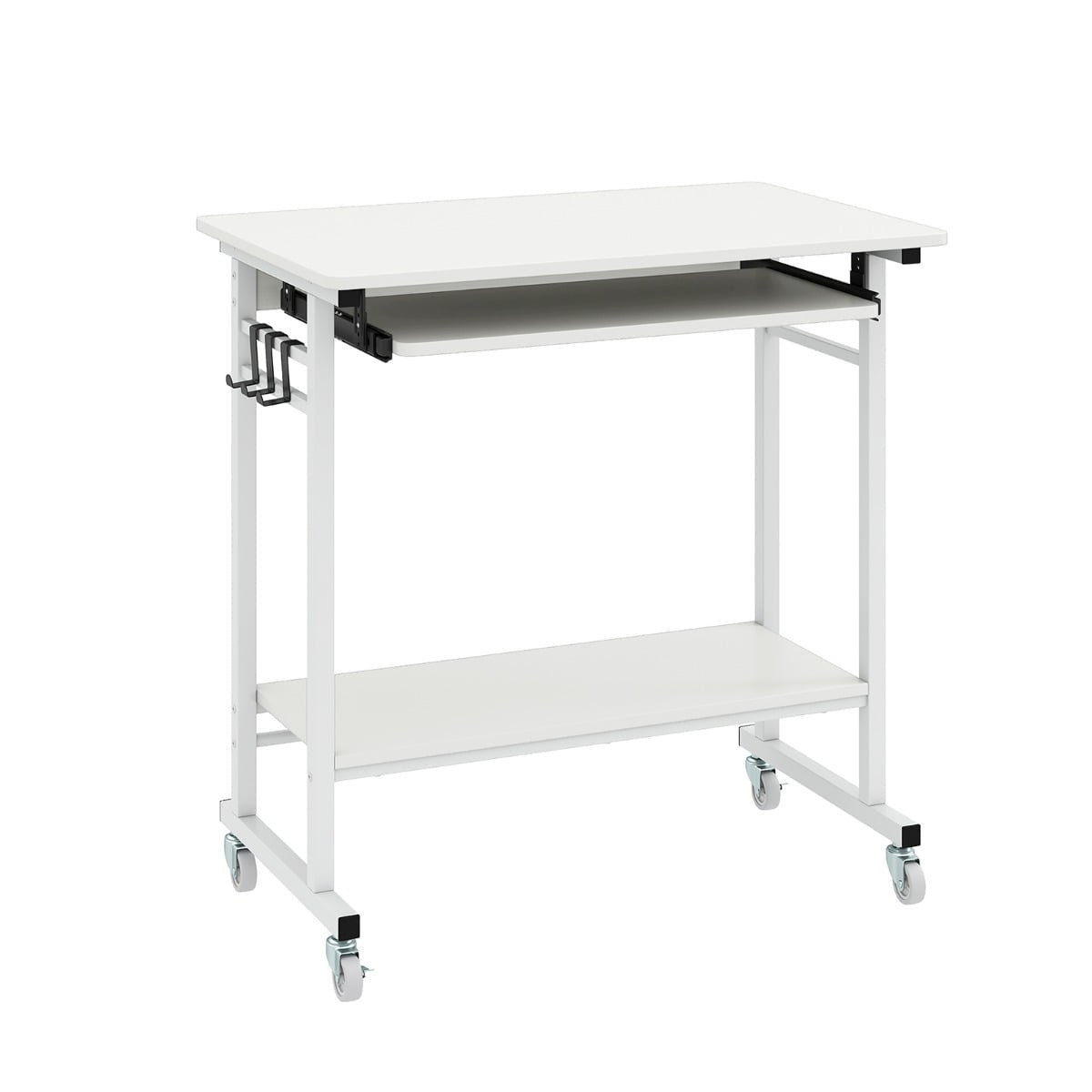 Mobile Computer Desk with Keyboard Tray, White, 80x50x78 cm