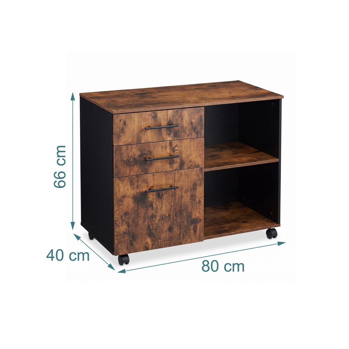 Mobile Drawer Unit with Shelves and Castors - Brown