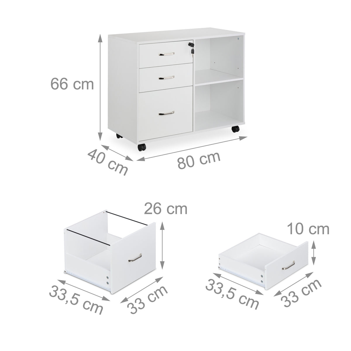 Mobile File Cabinet with 3 Drawers and File Storage