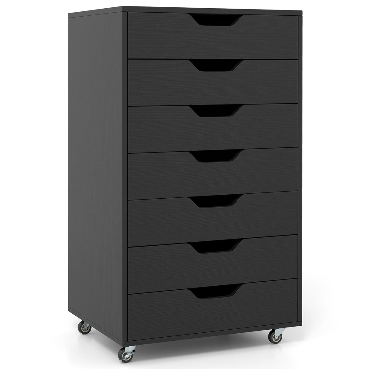 Mobile File Cabinet with 7 Drawers, Black, Locking Wheels