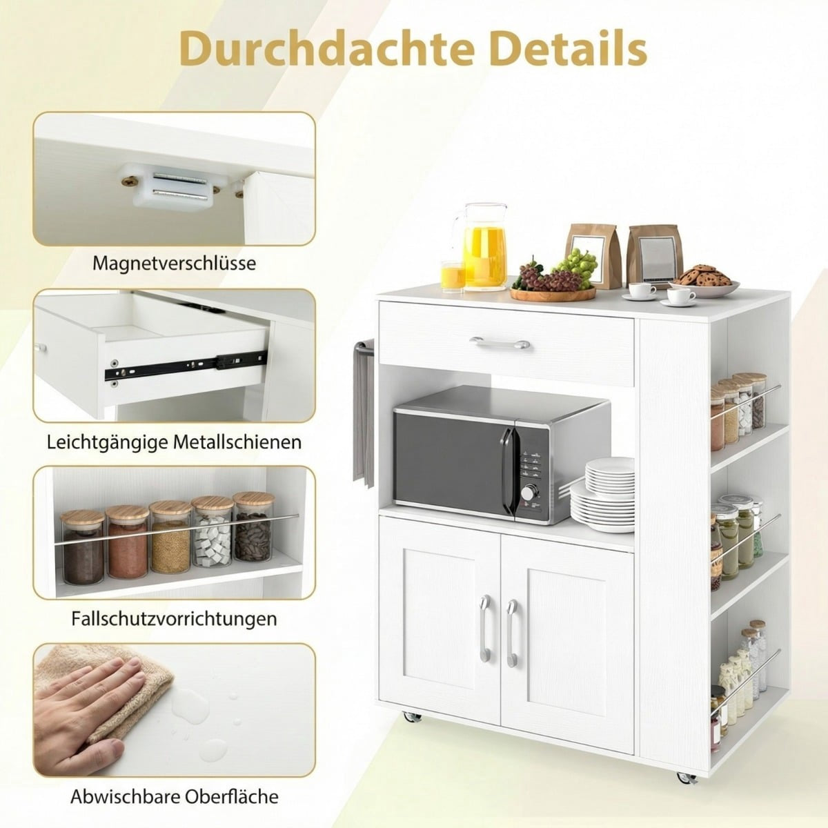 Mobile Kitchen Cart with Worktop, Drawer, Towel Rack
